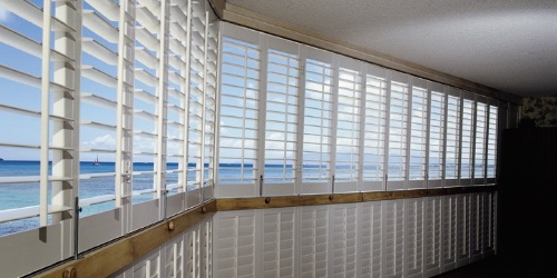 Plantation shutters on a large window